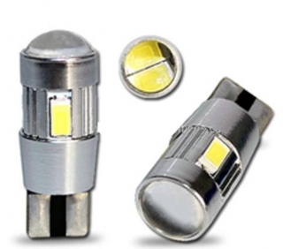 LED žiarovka 12V T10 biela 6LED/5630SMD so šošovkou CANBUS
